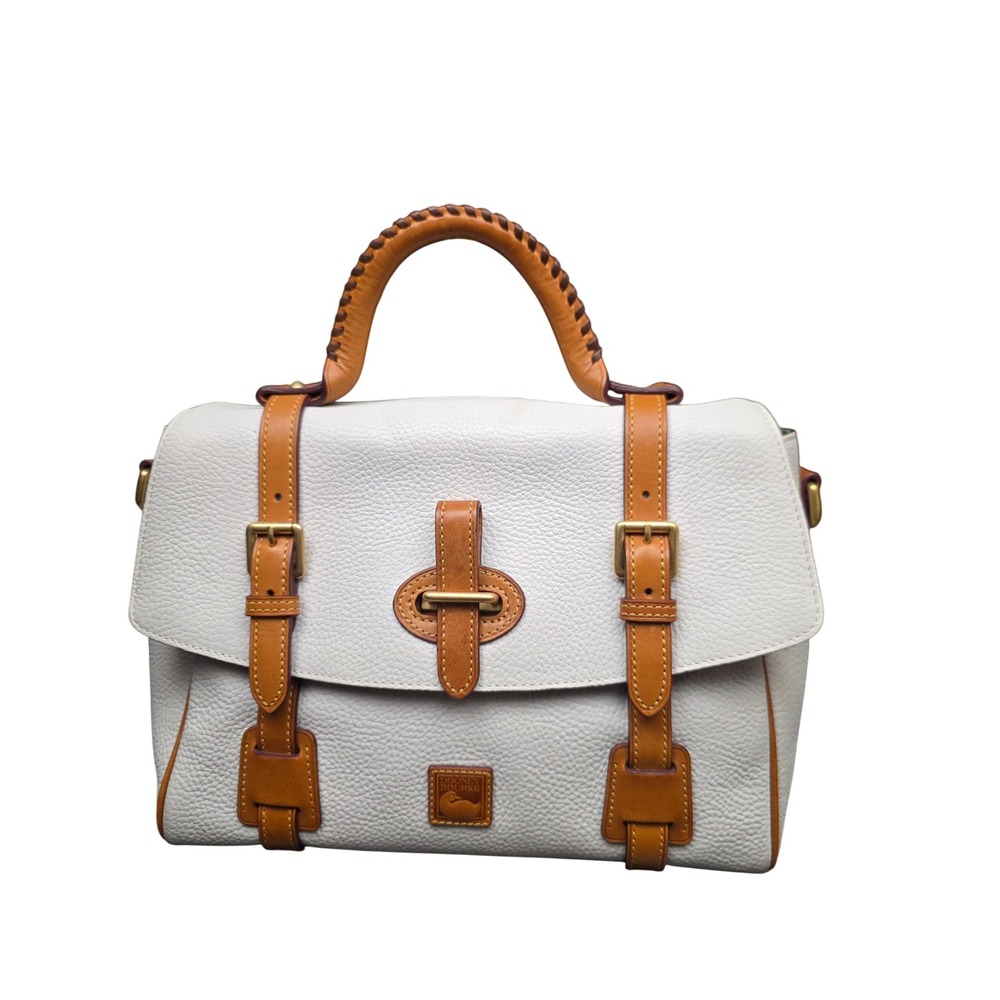 Dooney & Bourke Florentine Flap Tab White Tan Leather Satchel Crossbody Bag Purs
